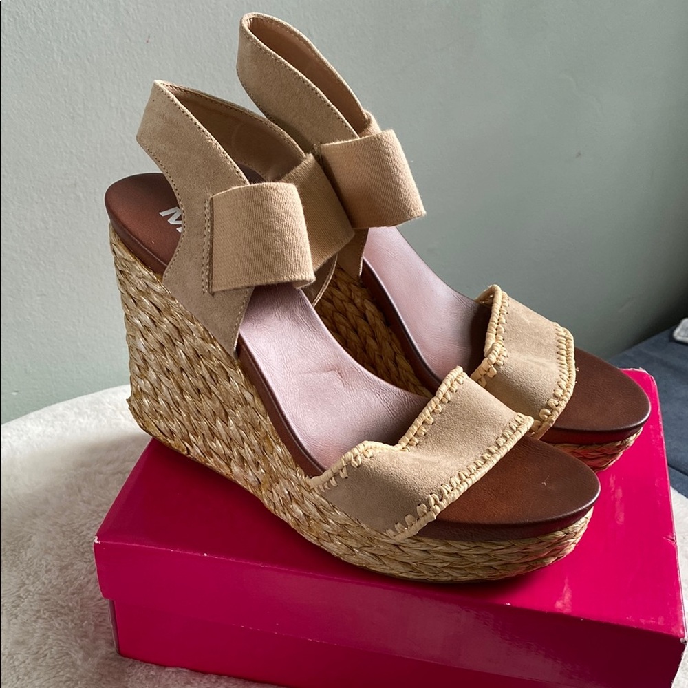 MIA Tan Wedge Sandals with Braided Platform